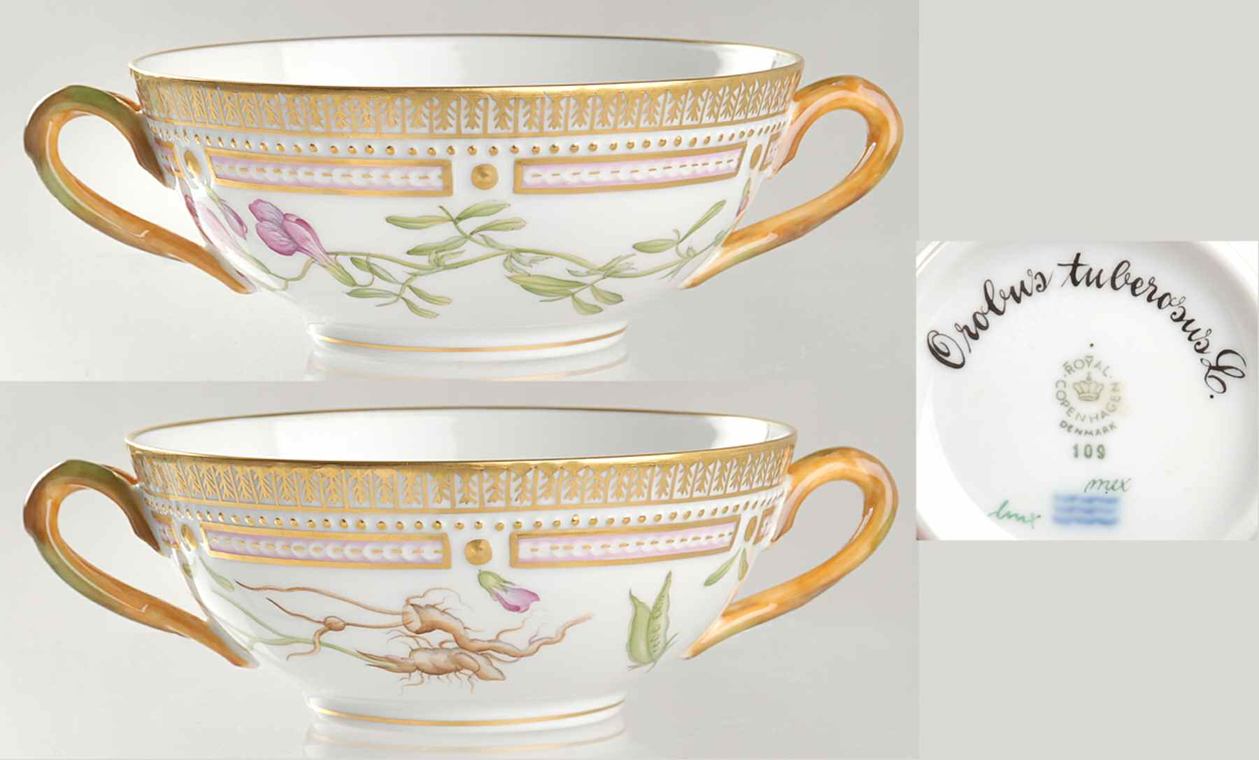 Flora Danica (1961 To Current) Flat Cream Soup Bowl-Orobus tuberosus L by Royal Copenhagen-1