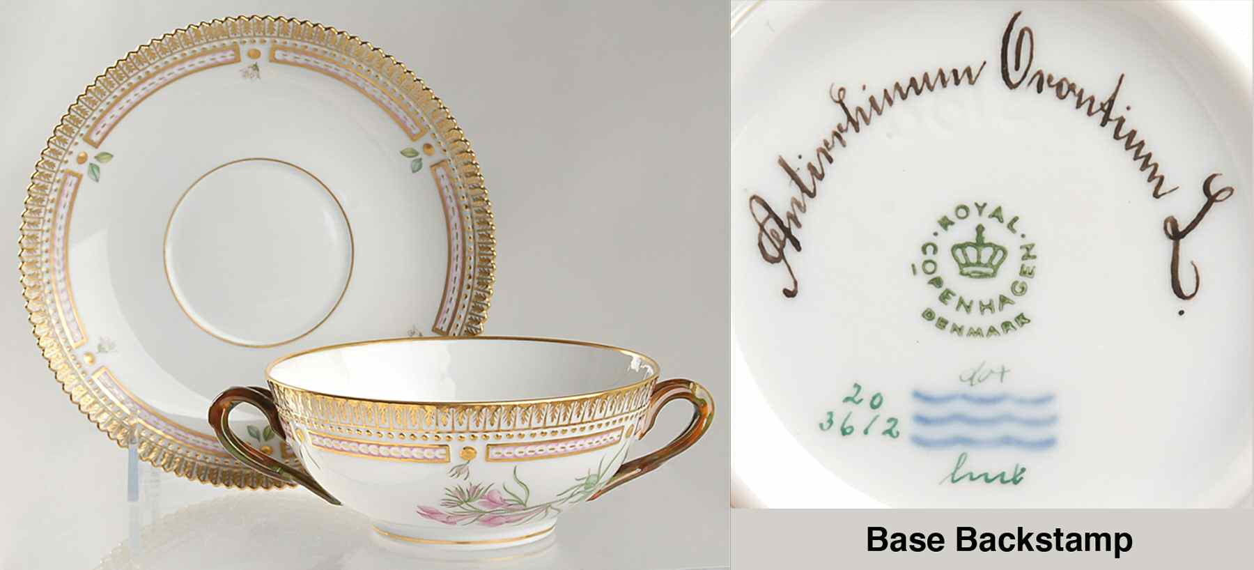Flora Danica (1961 To Current) Flat Cream Soup & Saucer-Antirrhinum Orontium L by Royal Copenhagen-1
