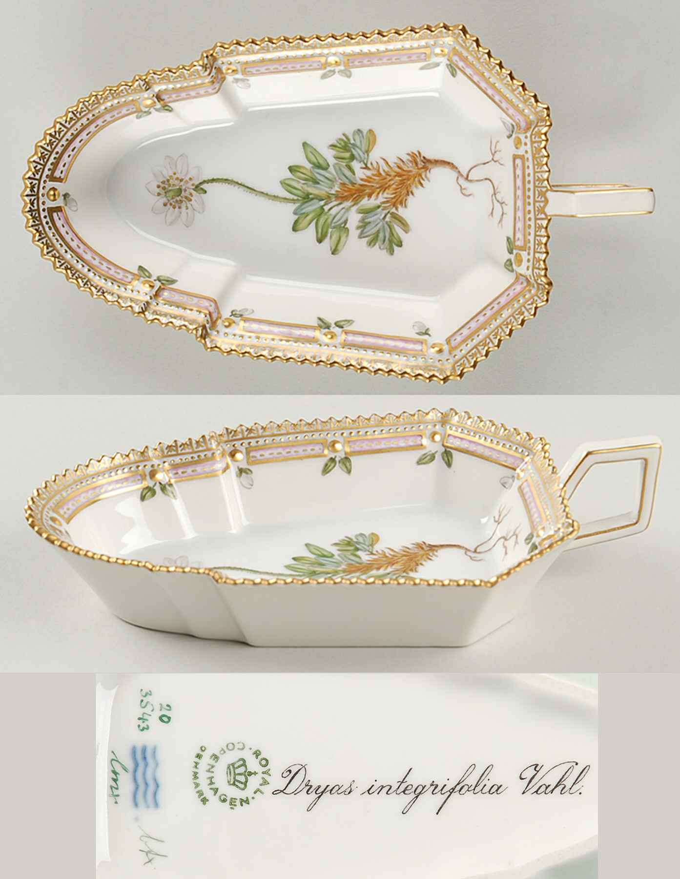 Flora Danica (1961 To Current) 7" Pickle/Accent Dish-Dryas integrifolia Vahl by Royal Copenhagen-1