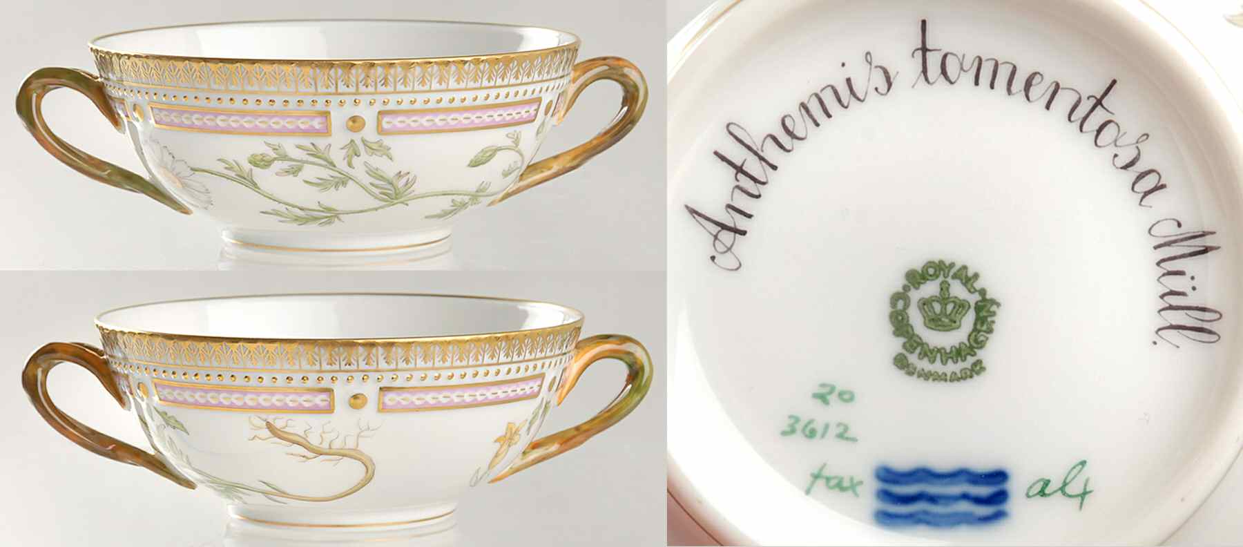 Flora Danica (1961 To Current) Flat Cream Soup Bowl-Anthemis tomentosa Mull by Royal Copenhagen-1