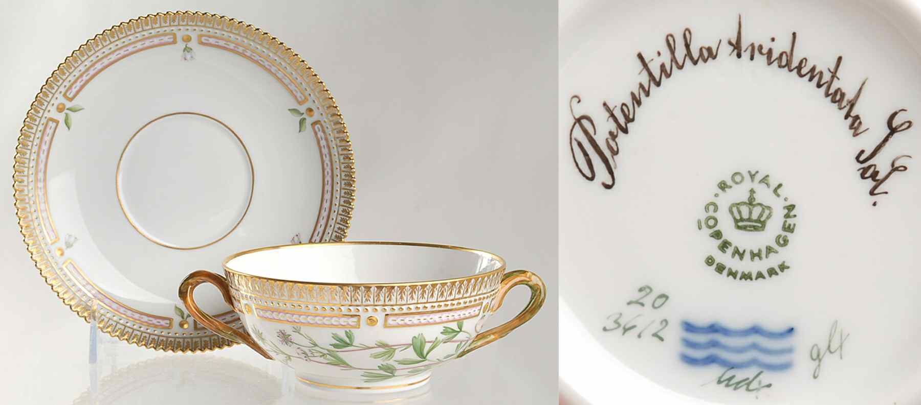 Flora Danica (1961 To Current) Flat Cream Soup & Saucer-Potentilla tridenta Sol by Royal Copenhagen-1