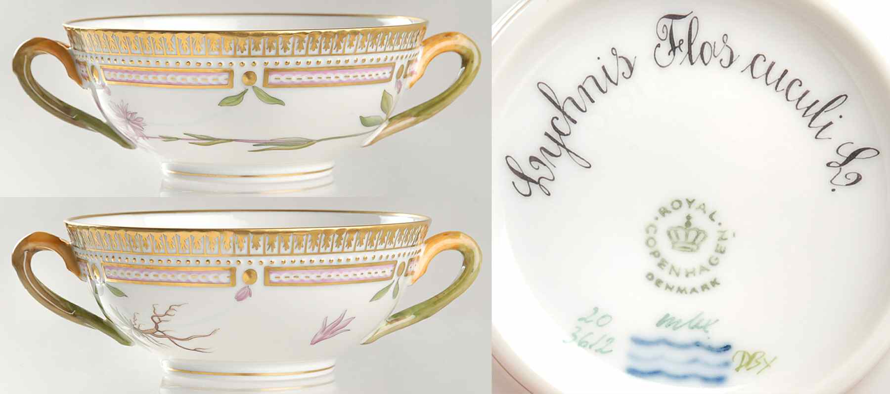 Flora Danica (1961 To Current) Flat Cream Soup Bowl-Lychnis Flos cuculi L by Royal Copenhagen-1