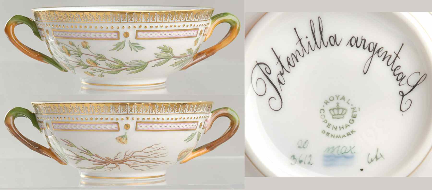 Flora Danica (1961 To Current) Flat Cream Soup Bowl-Potentilla argentea L by Royal Copenhagen-1