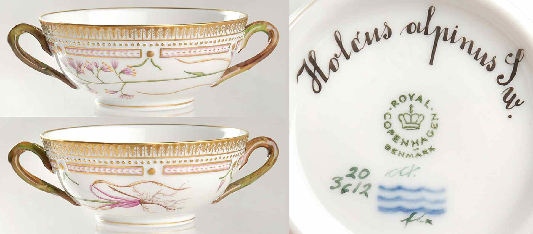 Flora Danica (1961 To Current) Flat Cream Soup Bowl-Holcus alpinus Sw by Royal Copenhagen-1