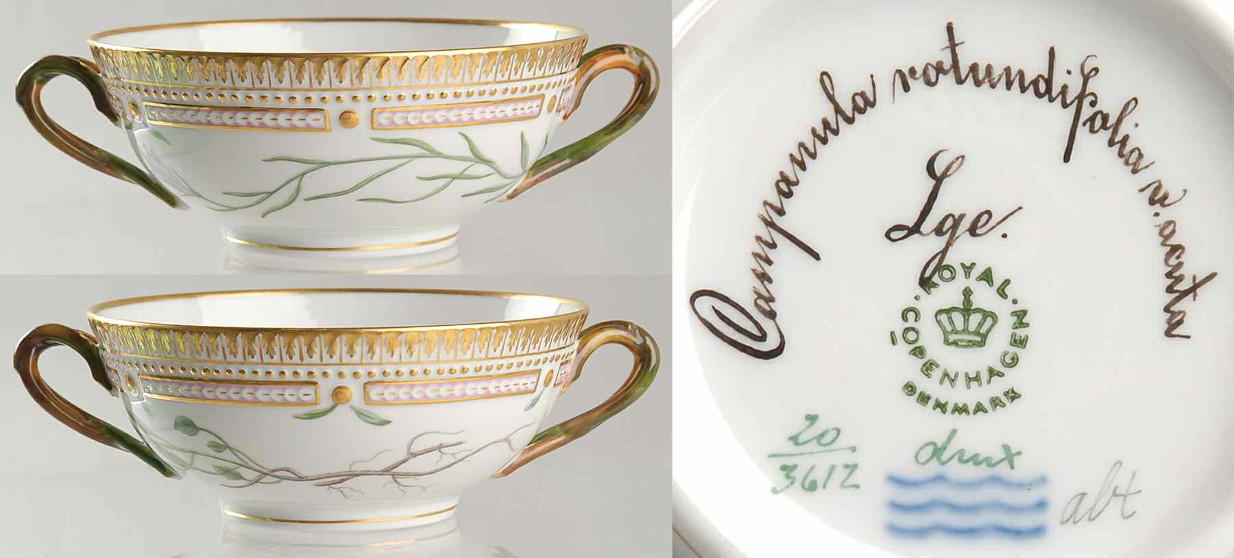 Flora Danica (1961 To Current) Flat Cream Soup Bowl-Campanula rotundipolia v acut by Royal Copenhagen-1