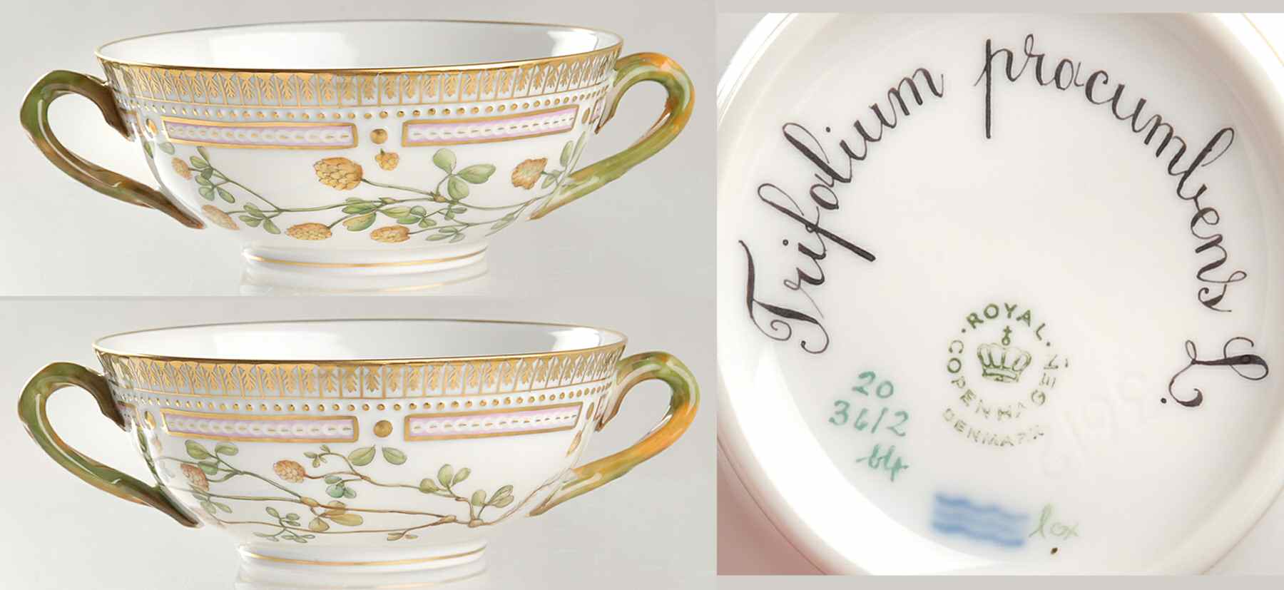Flora Danica (1961 To Current) Flat Cream Soup Bowl-Trifolium procumbens L by Royal Copenhagen-1
