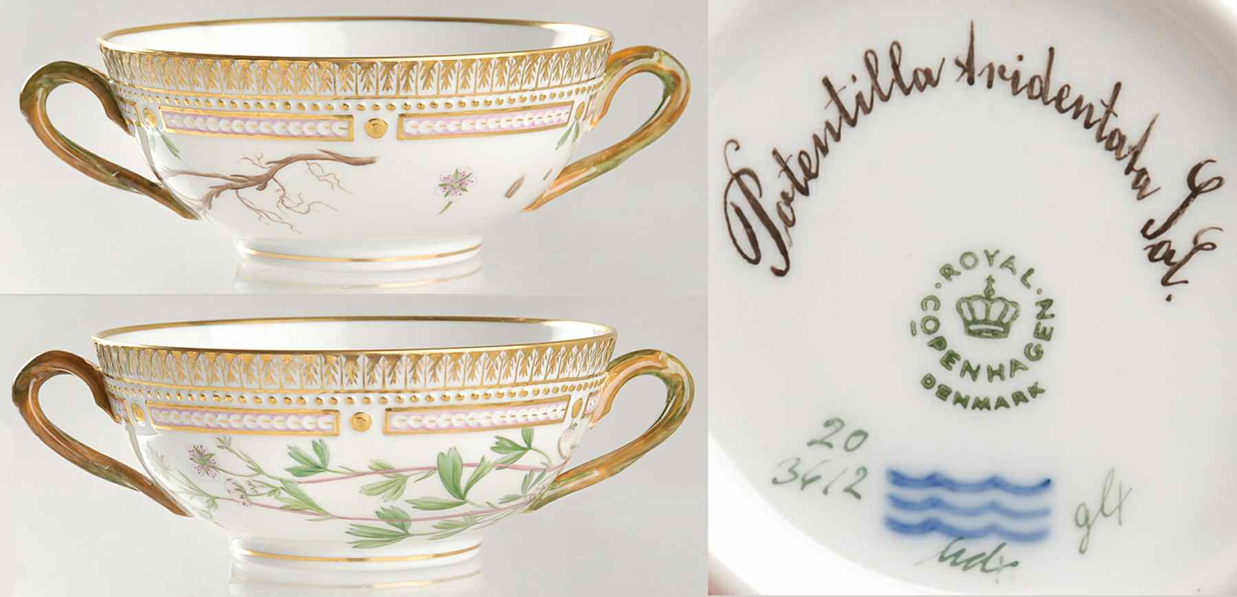 Flora Danica (1961 To Current) Flat Cream Soup Bowl-Potentilla tridentata Sol by Royal Copenhagen-1