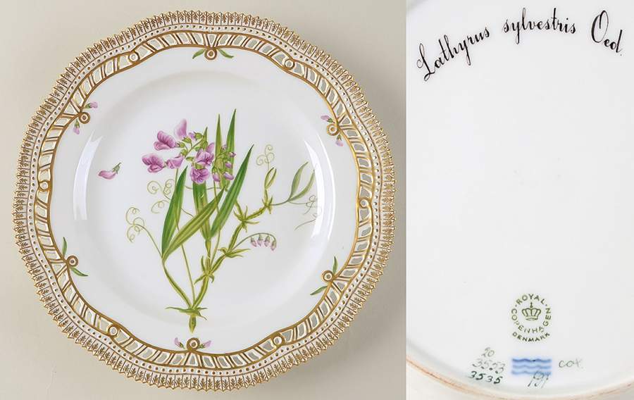 Flora Danica (1961 To Current) 10" Pierced Dinner Plate/Fruit Std-Lathyrus sylves by Royal Copenhagen-1
