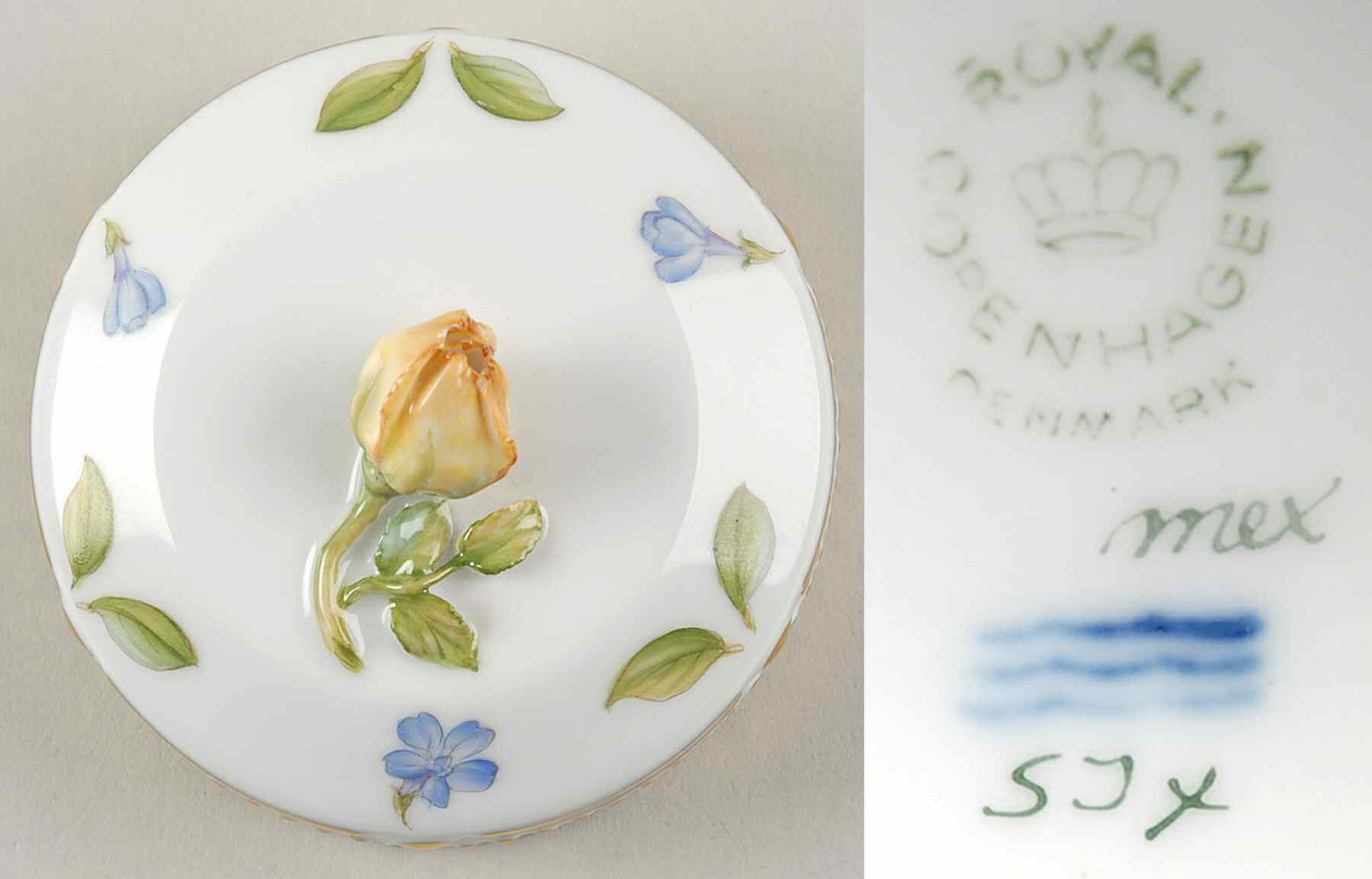 Flora Danica (1961 To Current) Lid for Ebony Handle Coffee Pot-Yellow Rose Finial by Royal Copenhagen-1