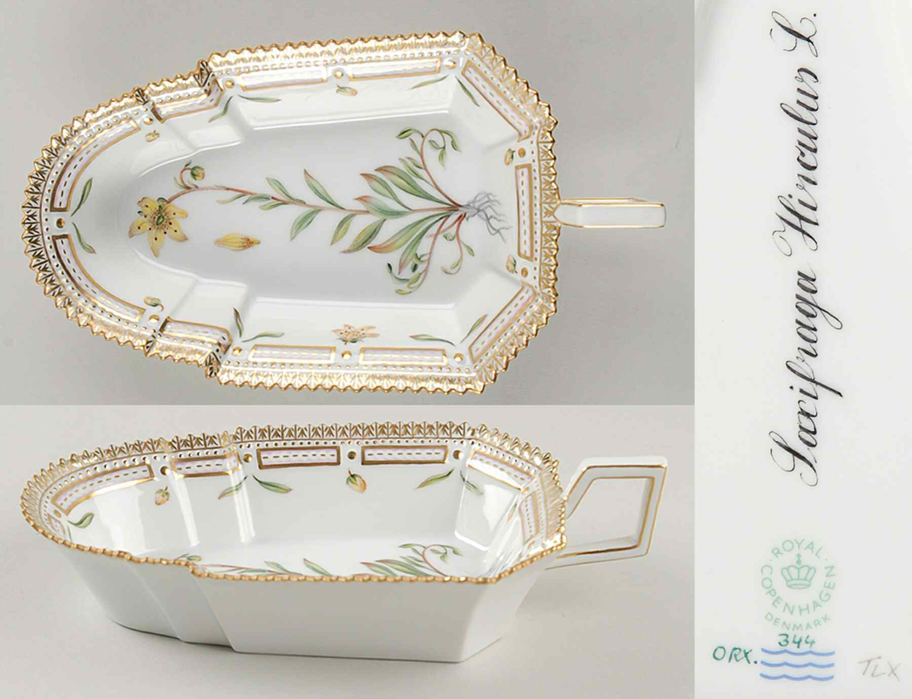 Flora Danica (1961 To Current) 8" Pickle/Accent Dish-Saxifraga Hirculus L by Royal Copenhagen-1