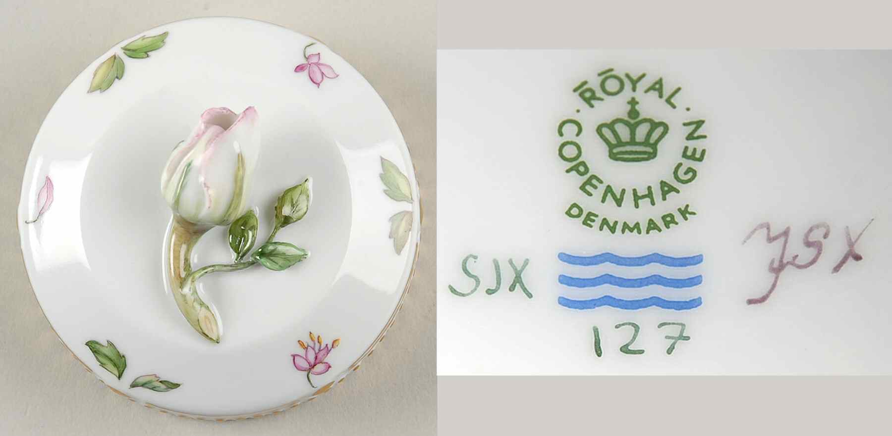 Flora Danica (1961 To Current) Ebony Handle Coffee Pot-Lid-Pink Rose Finial by Royal Copenhagen-1
