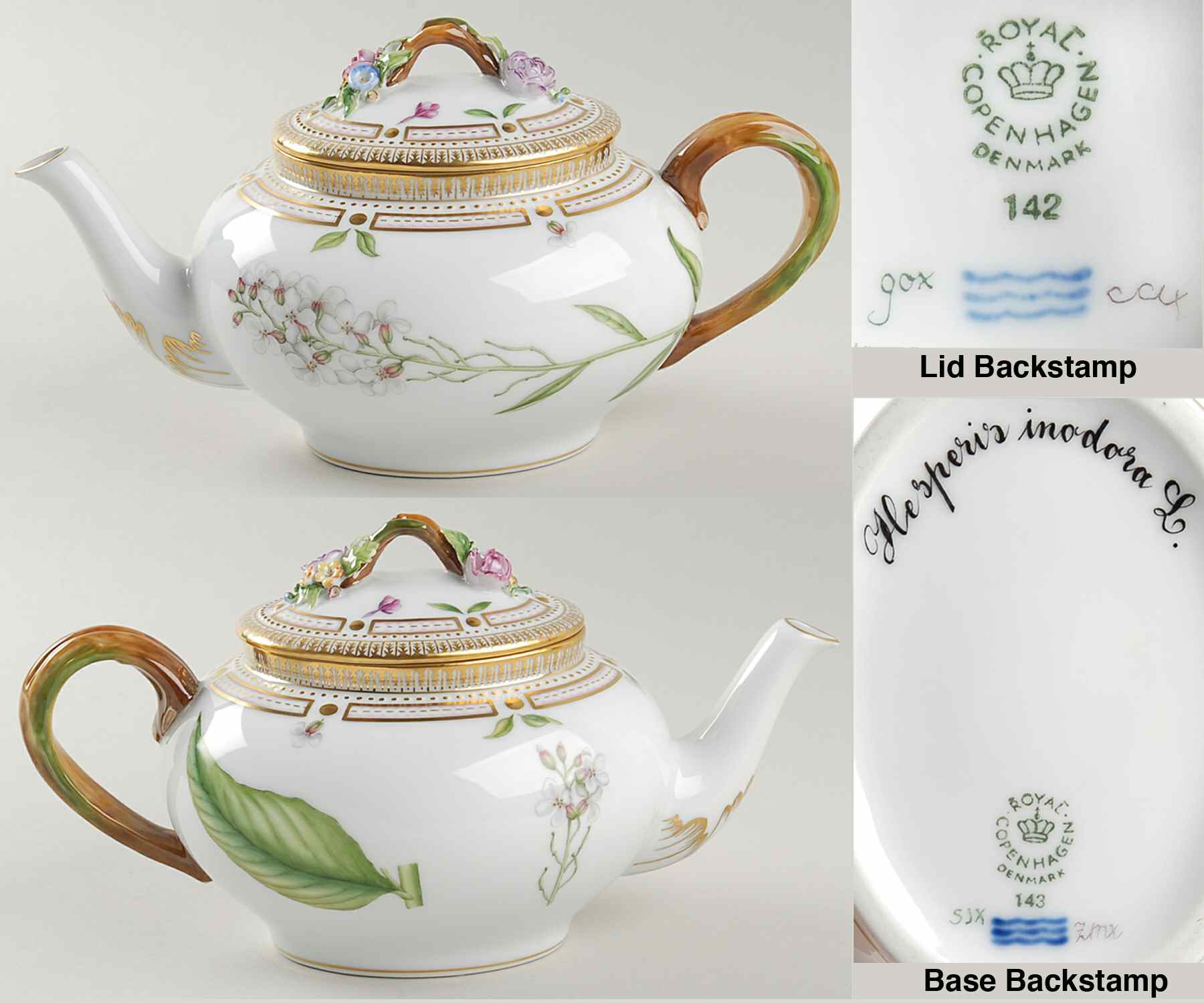 Flora Danica (1961 To Current) Teapot & Lid-Hesperis inodora L by Royal Copenhagen-1