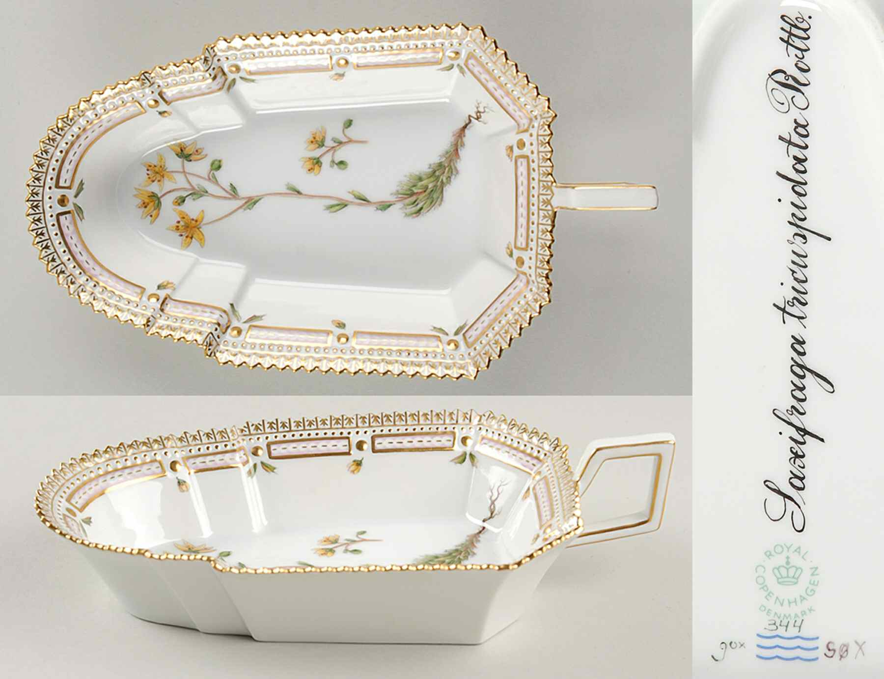 Flora Danica (1961 To Current) 8" Pickle/Accent Dish-Saxifraga tricuspidata Rottb by Royal Copenhagen-1