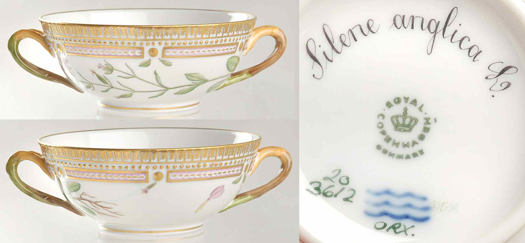 Flora Danica (1961 To Current) Flat Cream Soup Bowl-Silene anglica L by Royal Copenhagen-1