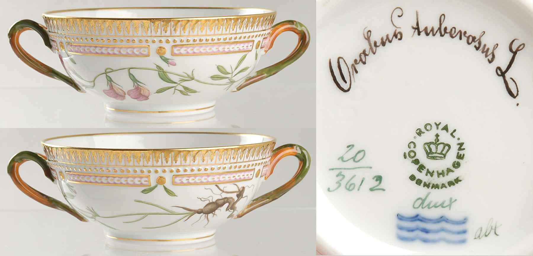 Flora Danica (1961 To Current) Flat Cream Soup Bowl-Orabus Auberosus L by Royal Copenhagen-1