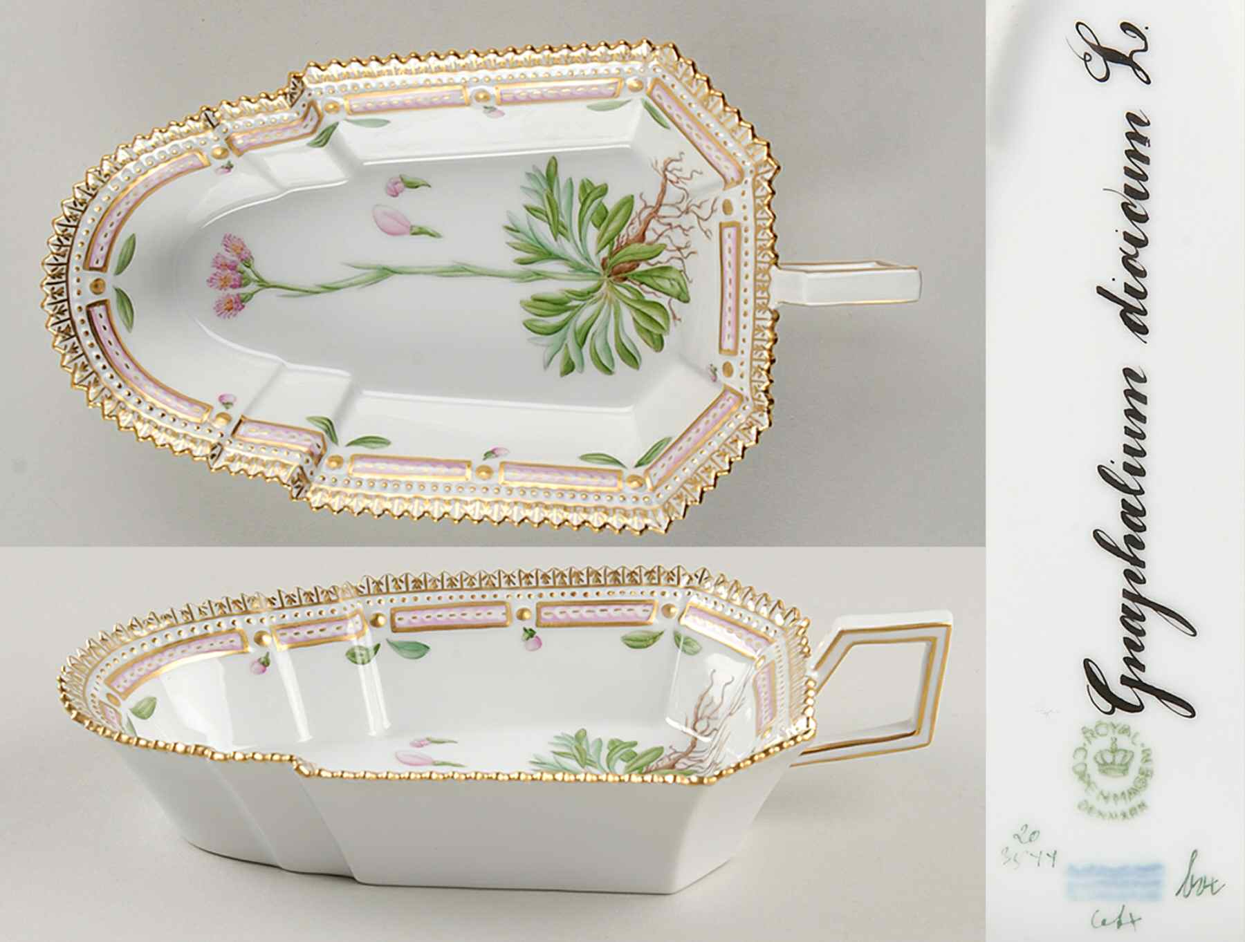 Flora Danica (1961 To Current) 8" Pickle/Accent Dish-Gnaphalium dioicum L by Royal Copenhagen-1