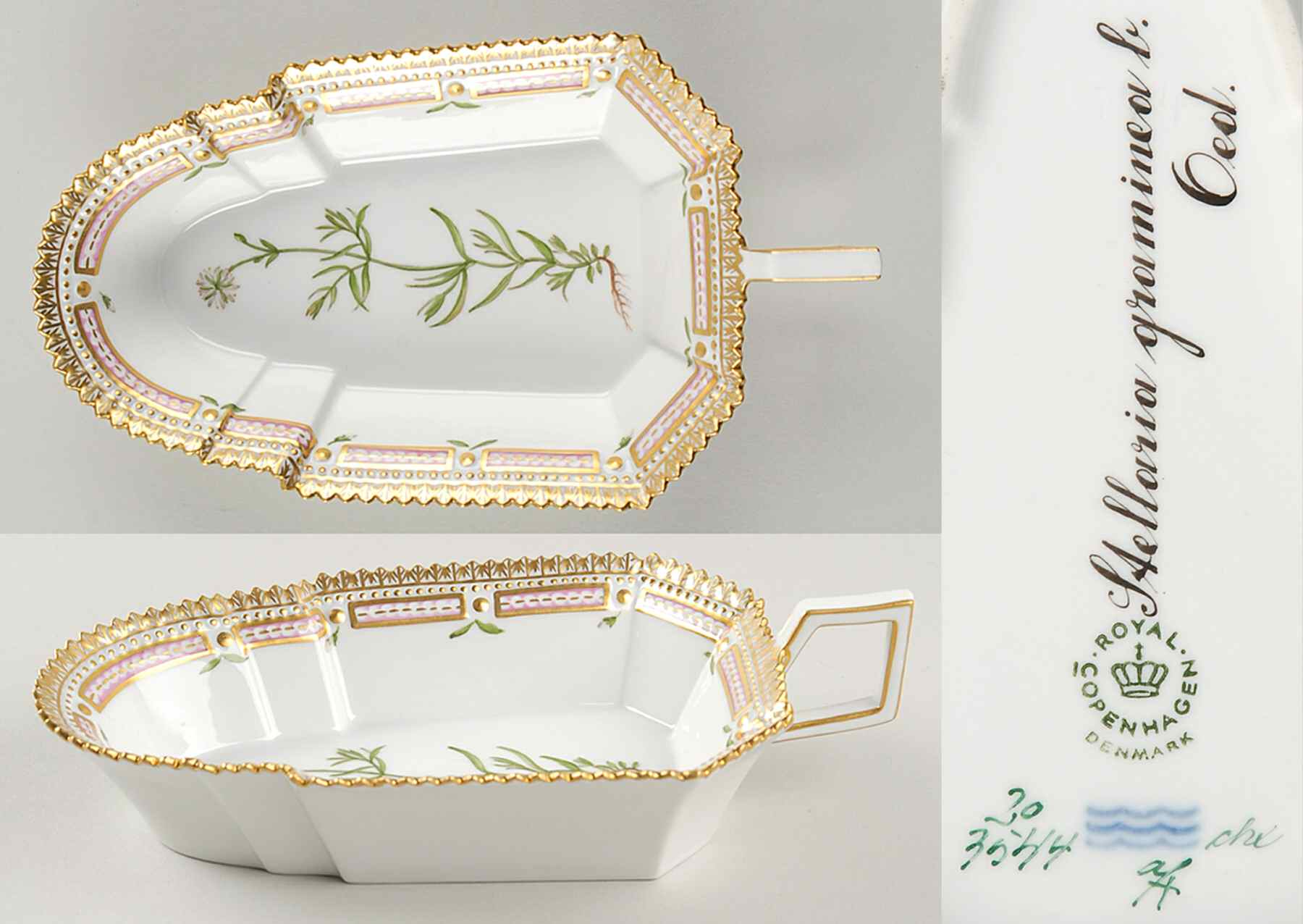 Flora Danica (1961 To Current) 8" Pickle/Accent Dish-Stellaria graminea b Oed by Royal Copenhagen-1