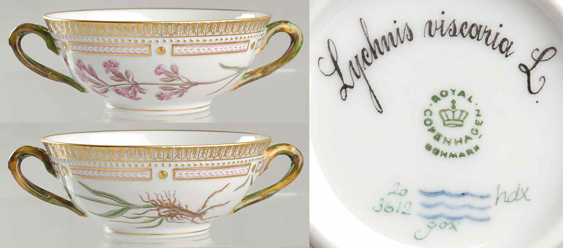 Flora Danica (1961 To Current) Flat Cream Soup Bowl-Lychnis viscaria L by Royal Copenhagen-1