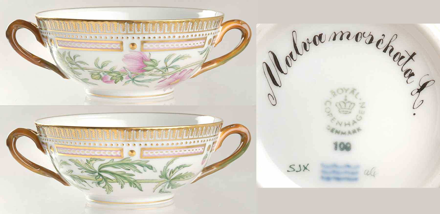 Flora Danica (1961 To Current) Flat Cream Soup Bowl-Malva moschata L by Royal Copenhagen-1