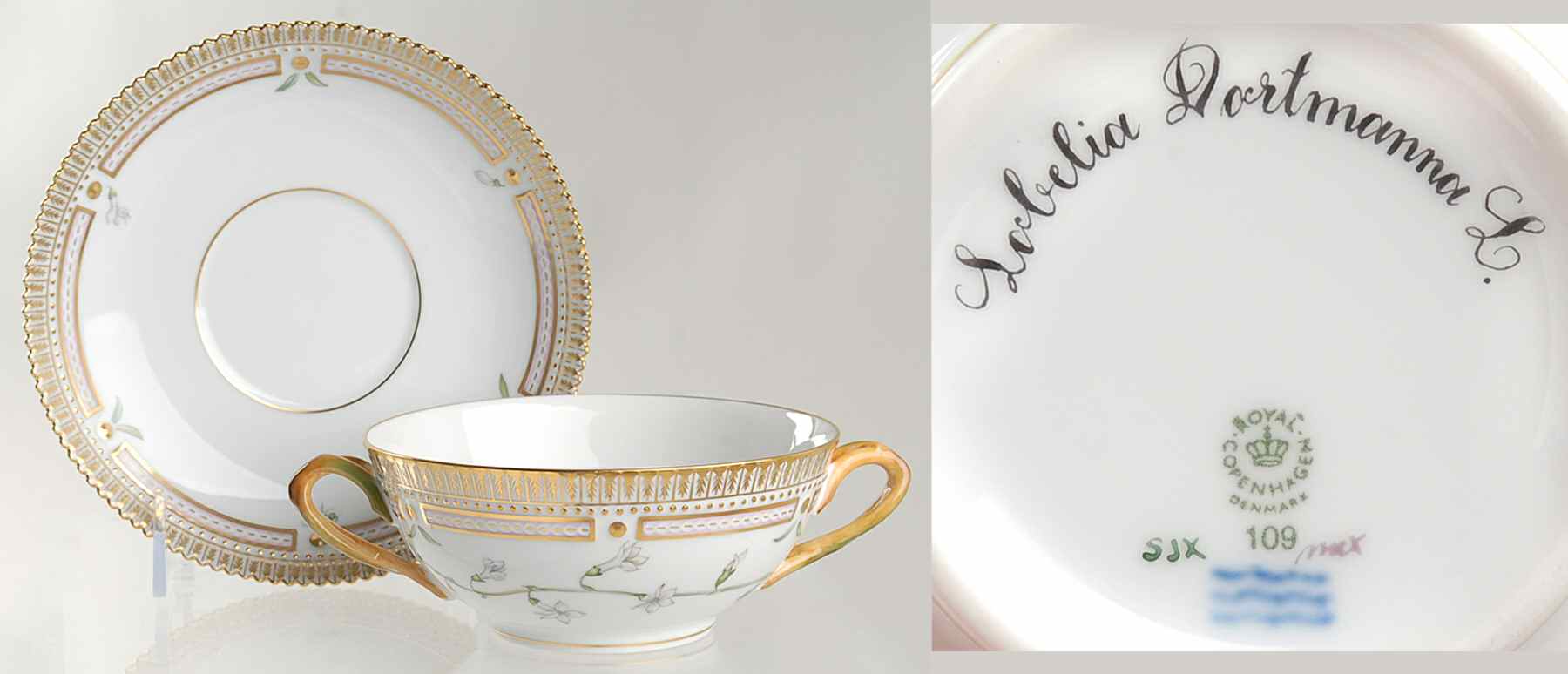 Flora Danica (1961 To Current) Flat Cream Soup & Saucer-Lobelia Dortmanna L by Royal Copenhagen-1