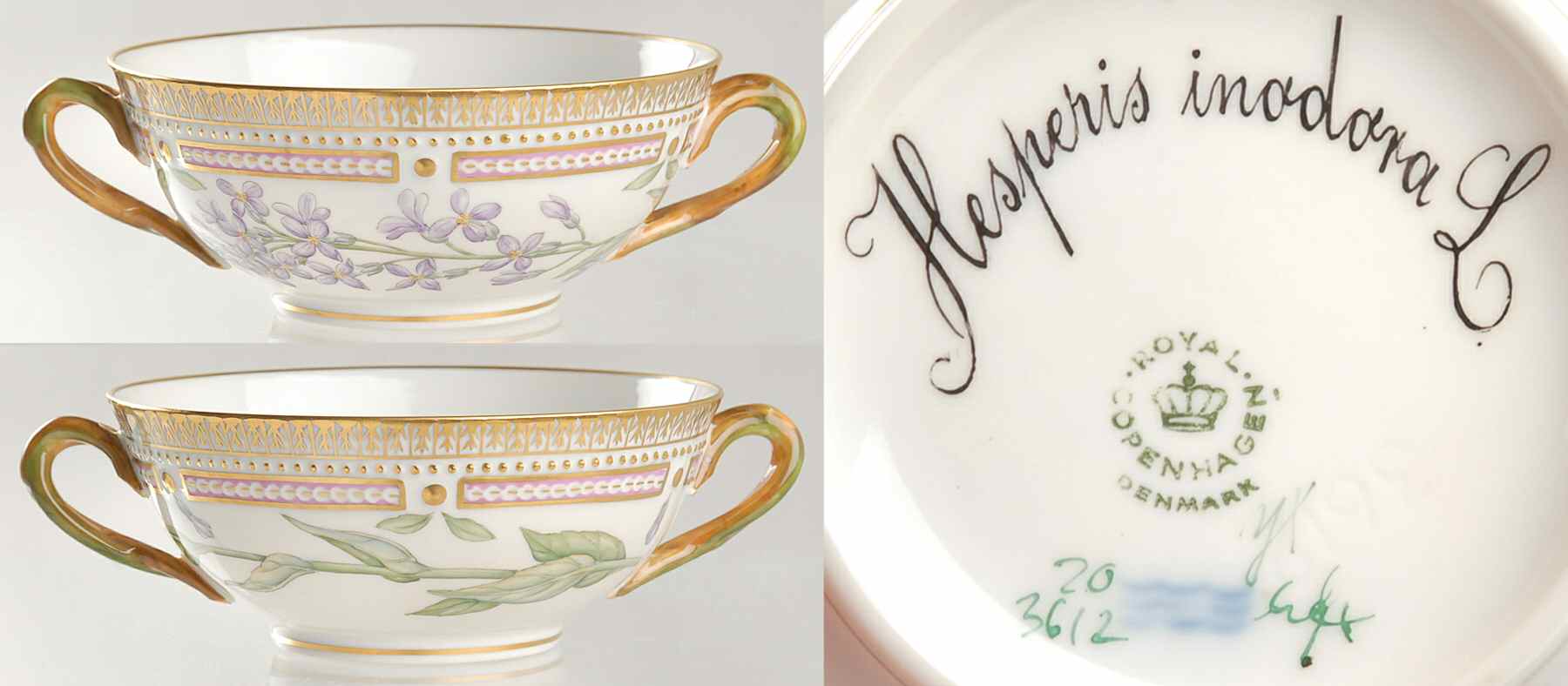 Flora Danica (1961 To Current) Flat Cream Soup Bowl-Hesperis inodora L by Royal Copenhagen-1