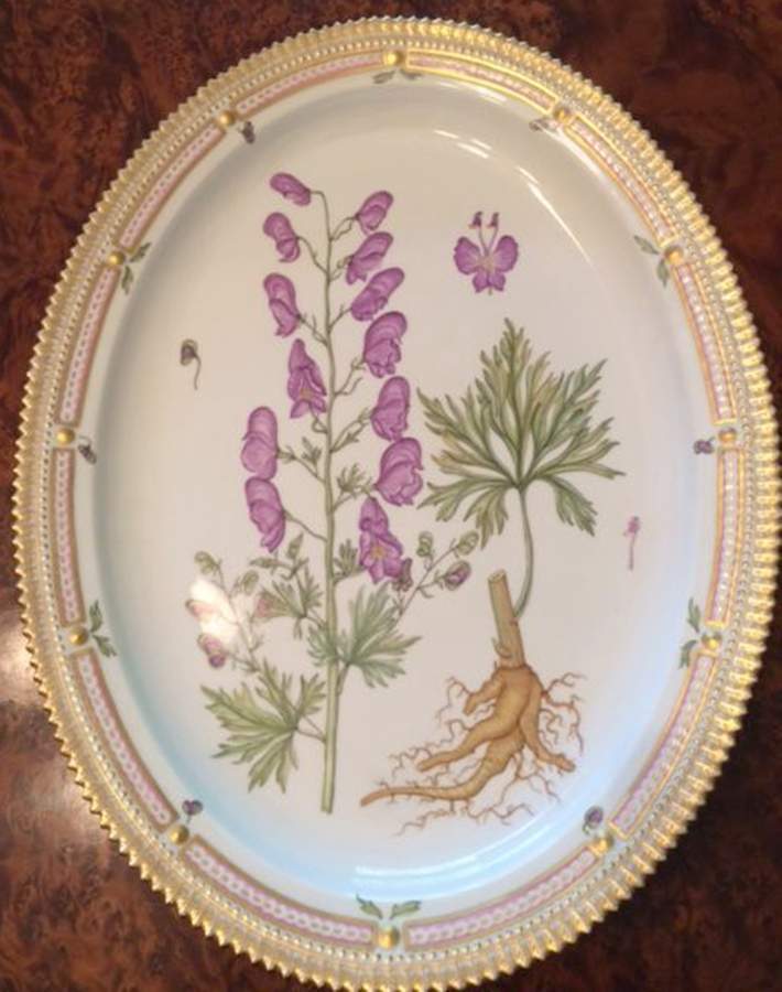 Flora Danica (1961 To Current) 18" Oval Serving Platter-Aconitum napillus L. by Royal Copenhagen-1