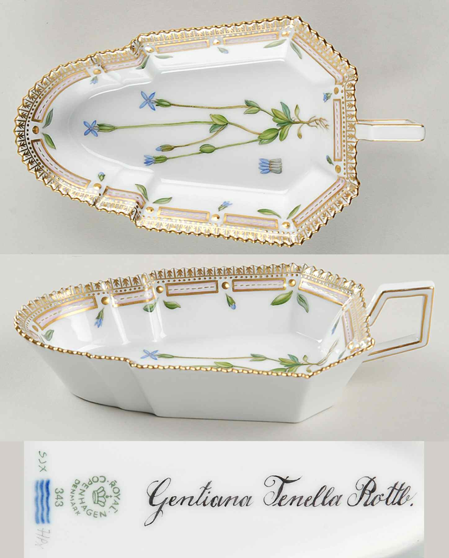 Flora Danica (1961 To Current) 7" Pickle/Accent Dish-Gentiana Tenella Rottb by Royal Copenhagen-1