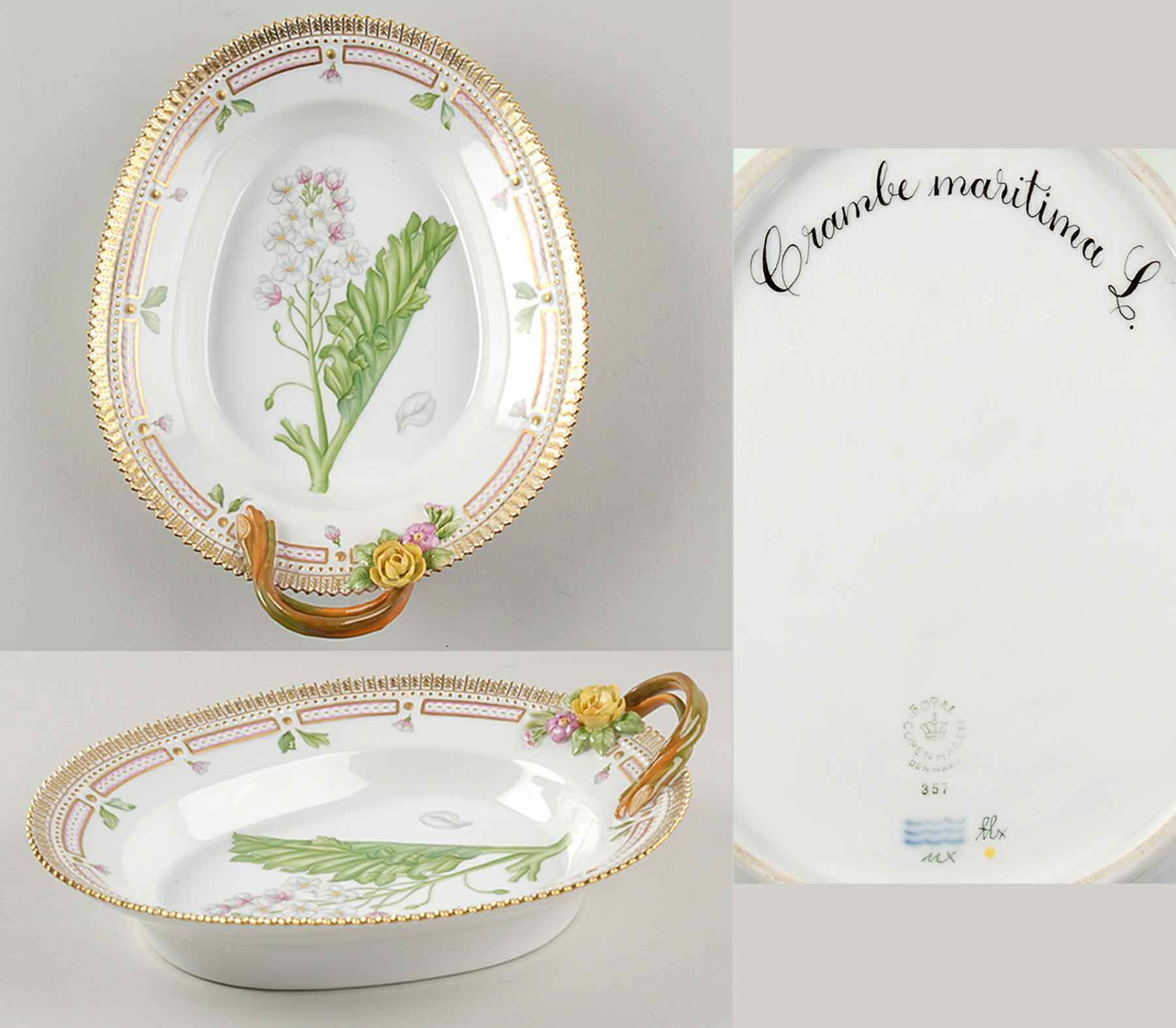 Flora Danica (1961 To Current) 9" Oval Handled Pickle/Accent-Crambe maritima L by Royal Copenhagen-1