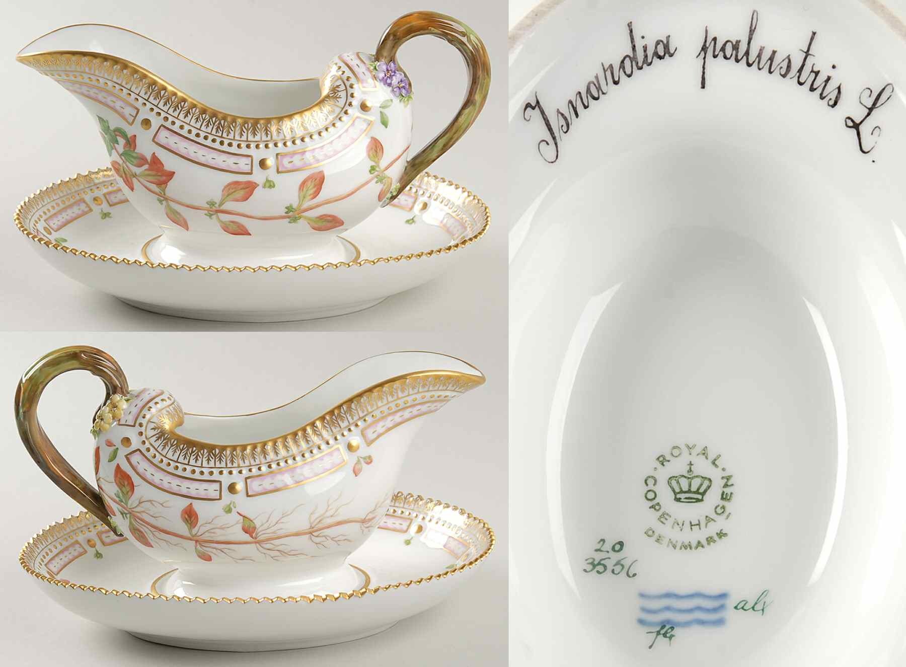 Flora Danica (1961 To Current) Sauce Boat & Fixed Stand-Isnardia palustris L by Royal Copenhagen-1