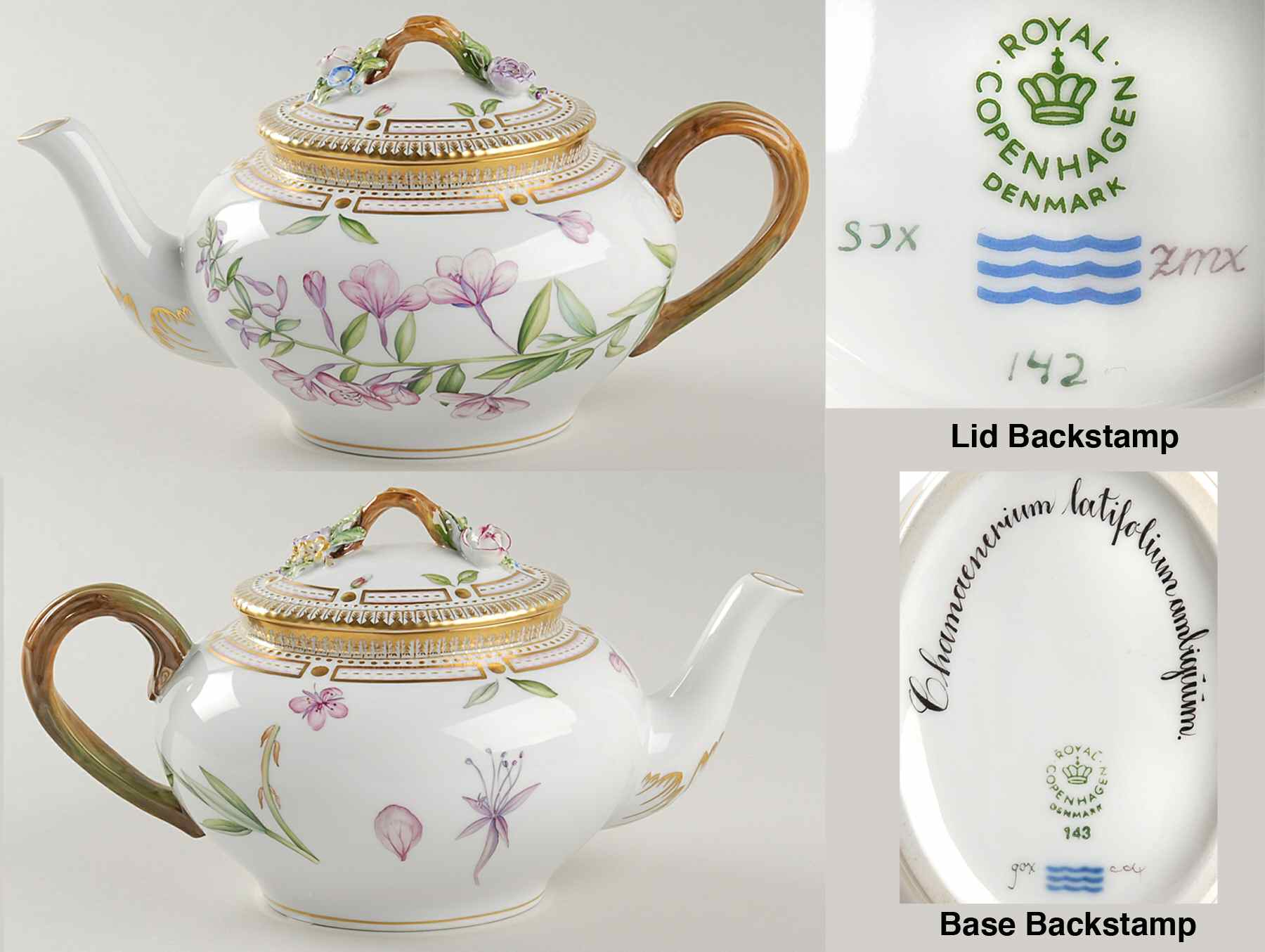 Flora Danica (1961 To Current) Teapot & Lid-Chamaenerium latifolium Ambiguum by Royal Copenhagen-1