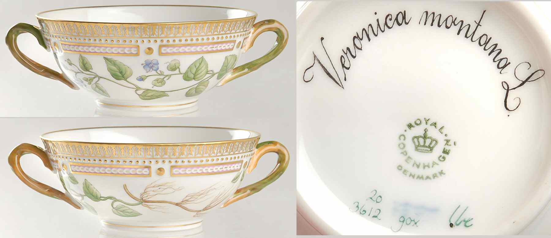 Flora Danica (1961 To Current) Flat Cream Soup Bowl-Veronica montana L by Royal Copenhagen-1