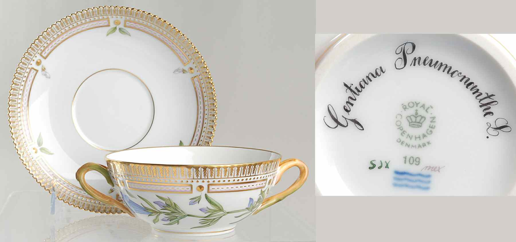 Flora Danica (1961 To Current) Flat Cream Soup & Saucer-Gentiana Pneumonanthe L by Royal Copenhagen-1