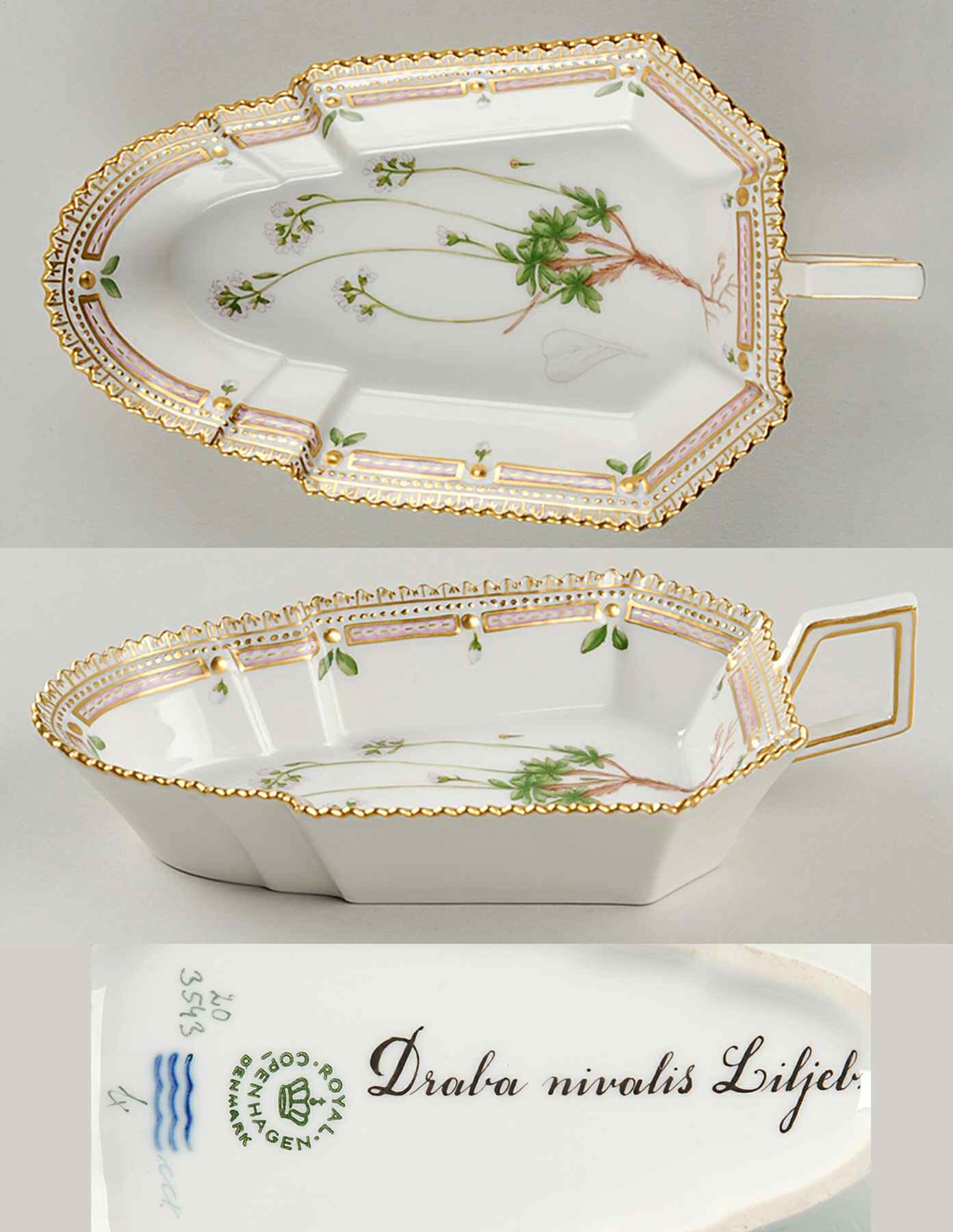 Flora Danica (1961 To Current) 7" Pickle/Accent Dish-Draba nivalis Liljeb by Royal Copenhagen-1