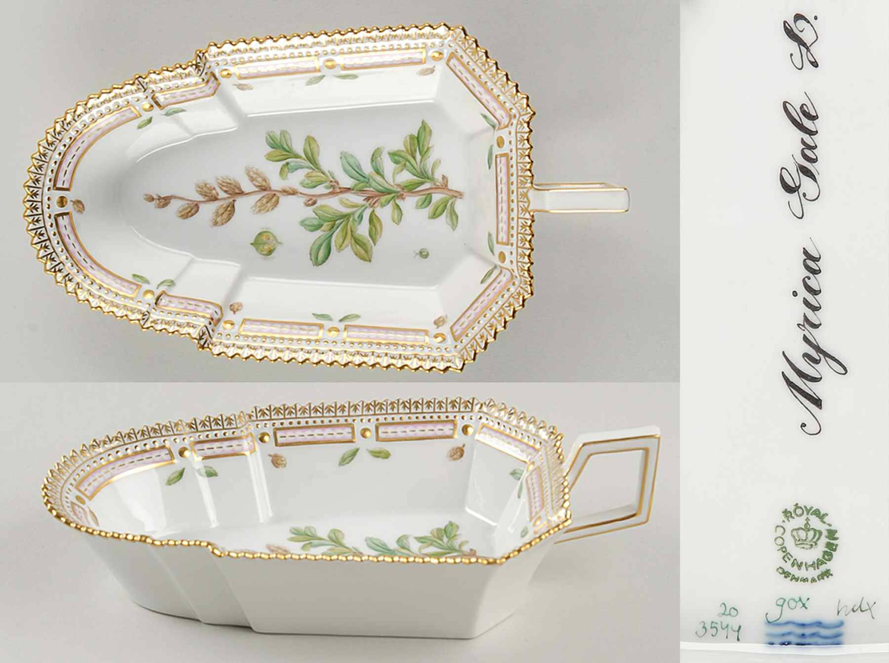 Flora Danica (1961 To Current) 8" Pickle/Accent Dish-Myrica Gale L by Royal Copenhagen-1