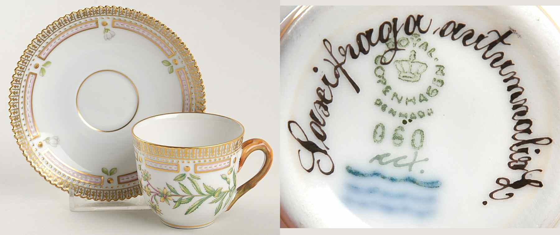 Flora Danica (1961 To Current) Flat Demitasse Cup & Saucer-Saxifraga autumnalis L by Royal Copenhagen-1