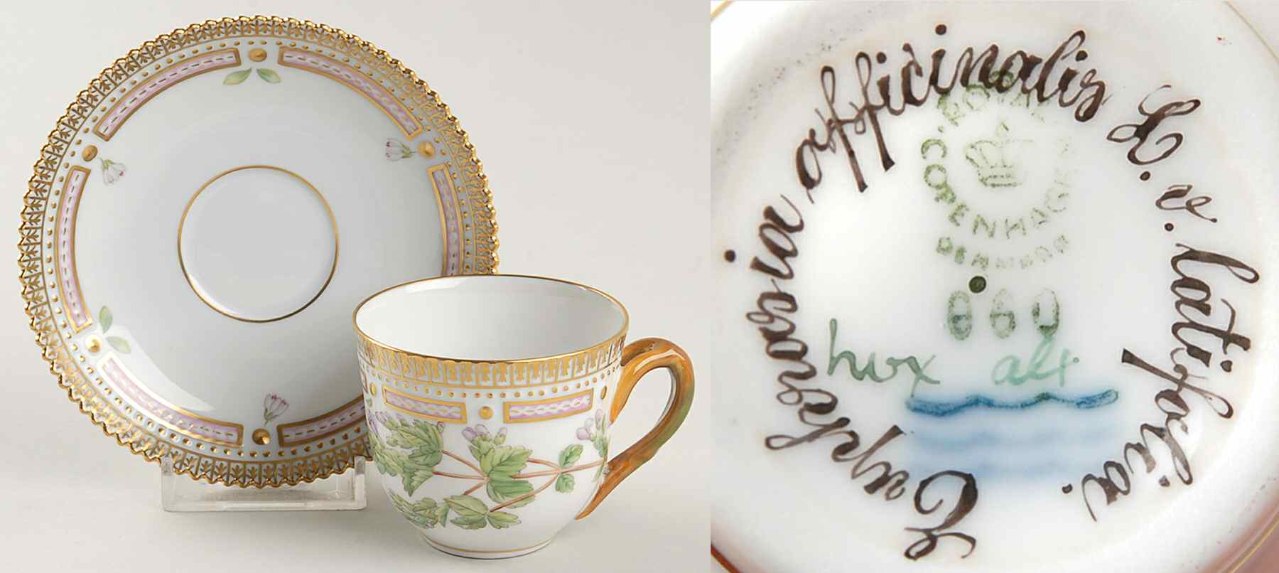 Flora Danica (1961 To Current) Flat Demitasse Cup & Saucer-Euphrasia officinalis by Royal Copenhagen-1