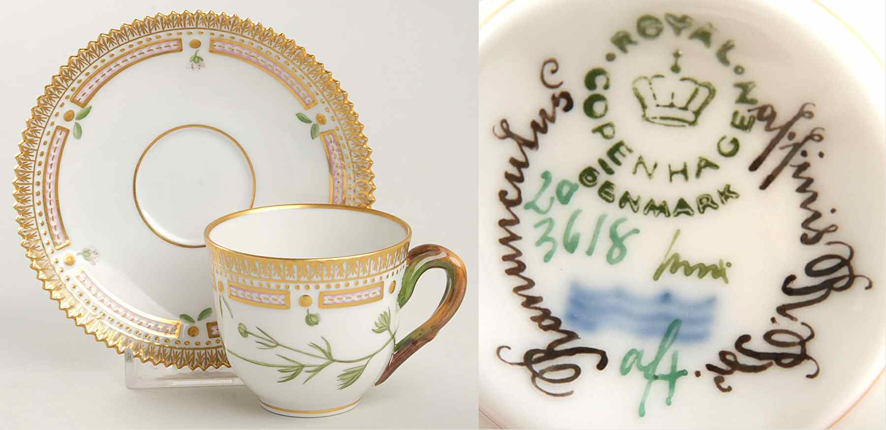 Flora Danica (1961 To Current) Flat Demitasse Cup & Saucer-Ranunculus affinis r B by Royal Copenhagen-1