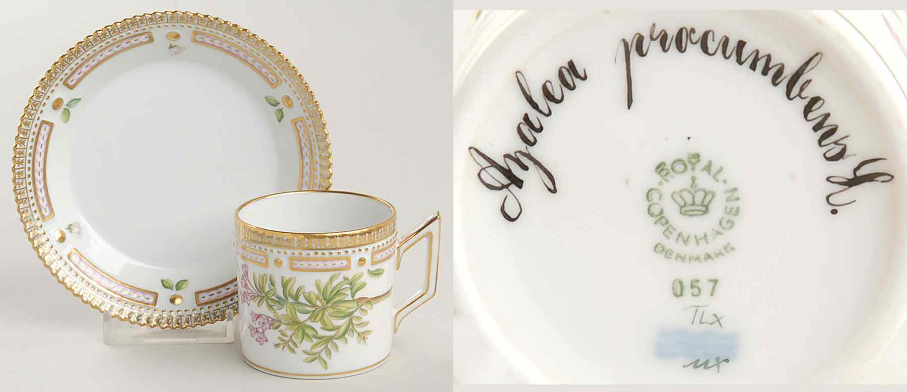 Flora Danica (1961 To Current) Flat Demitasse Cup & Saucer-Azalea porumbens L by Royal Copenhagen-1