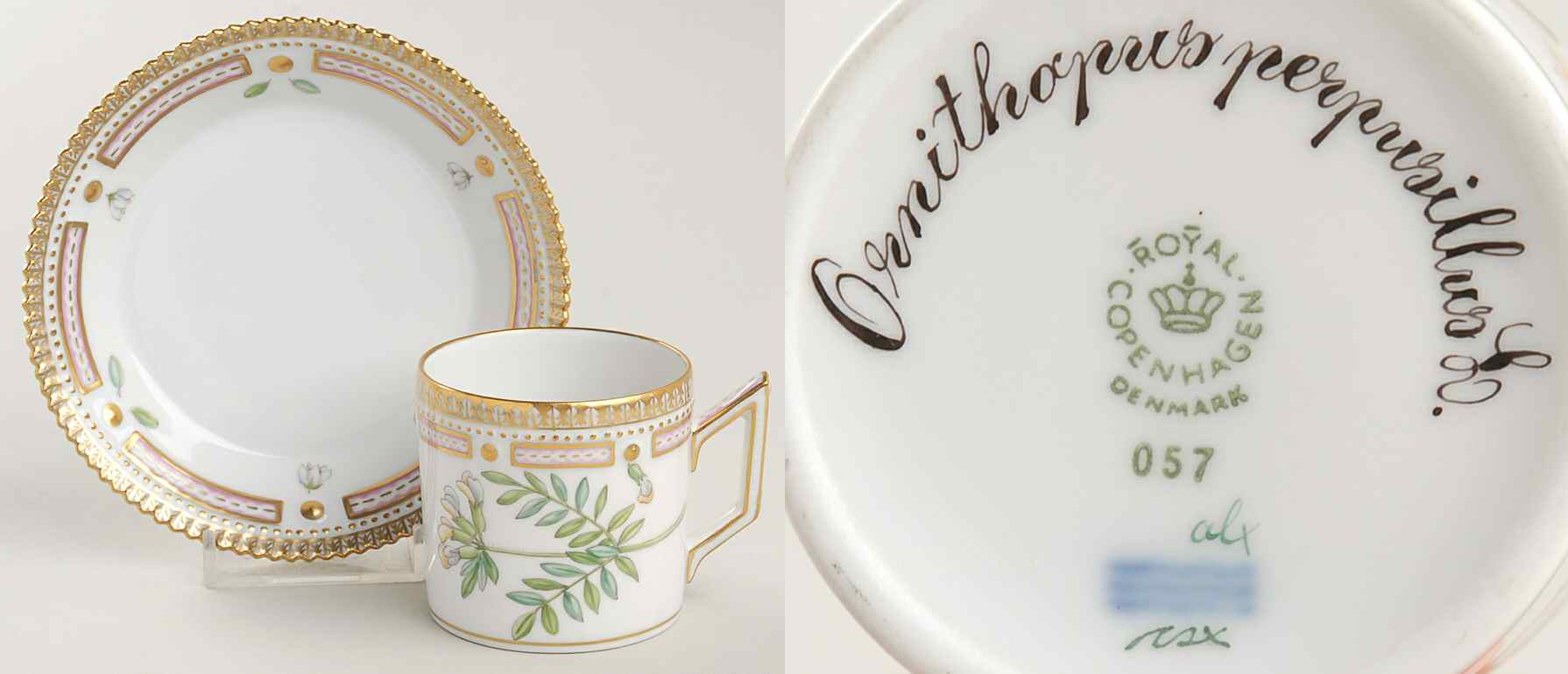 Flora Danica (1961 To Current) Flat Demitasse Cup & Saucer-Ornithopus perpusillus by Royal Copenhagen-1