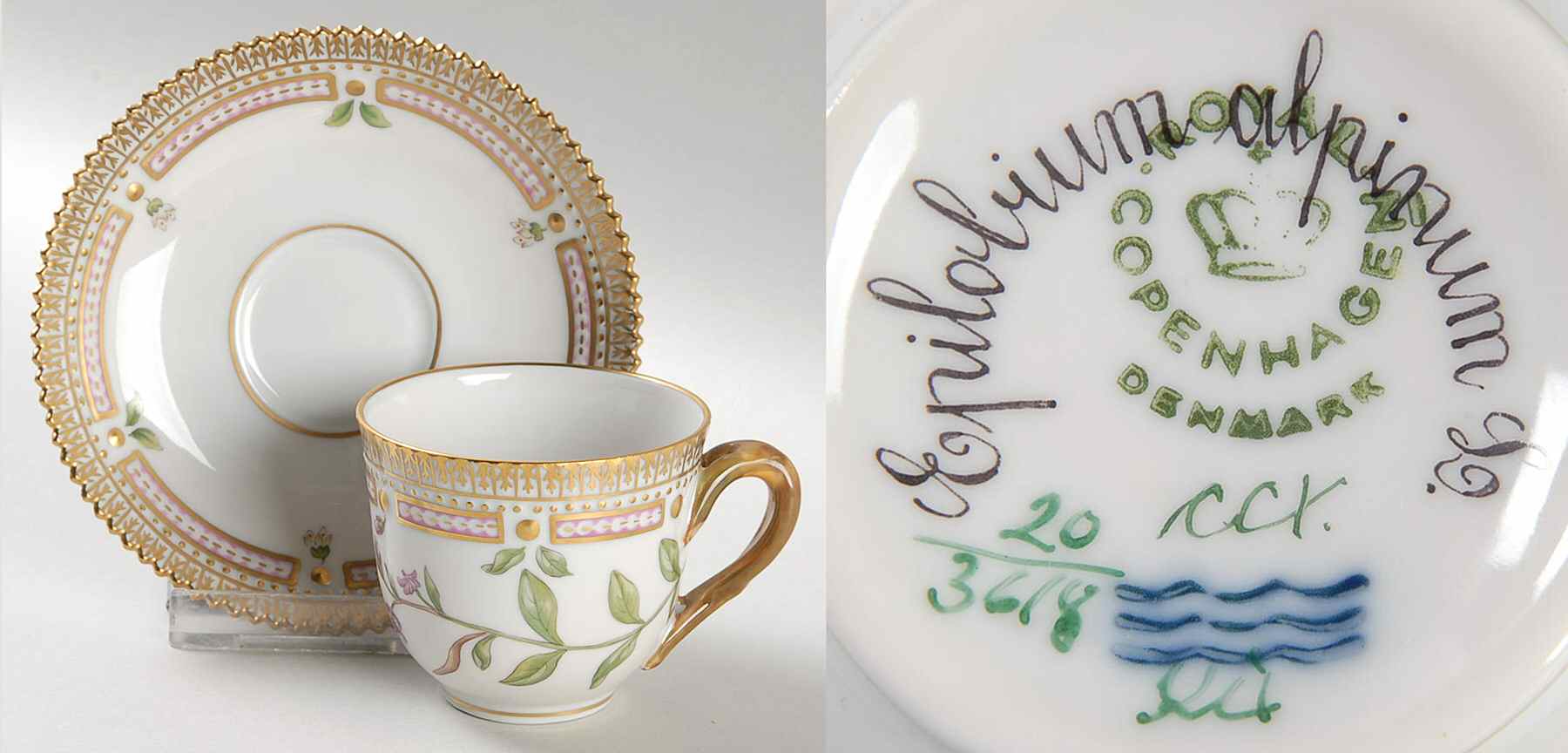 Flora Danica (1961 To Current) Flat Demitasse Cup & Saucer-Epilobium alpinum L by Royal Copenhagen-1