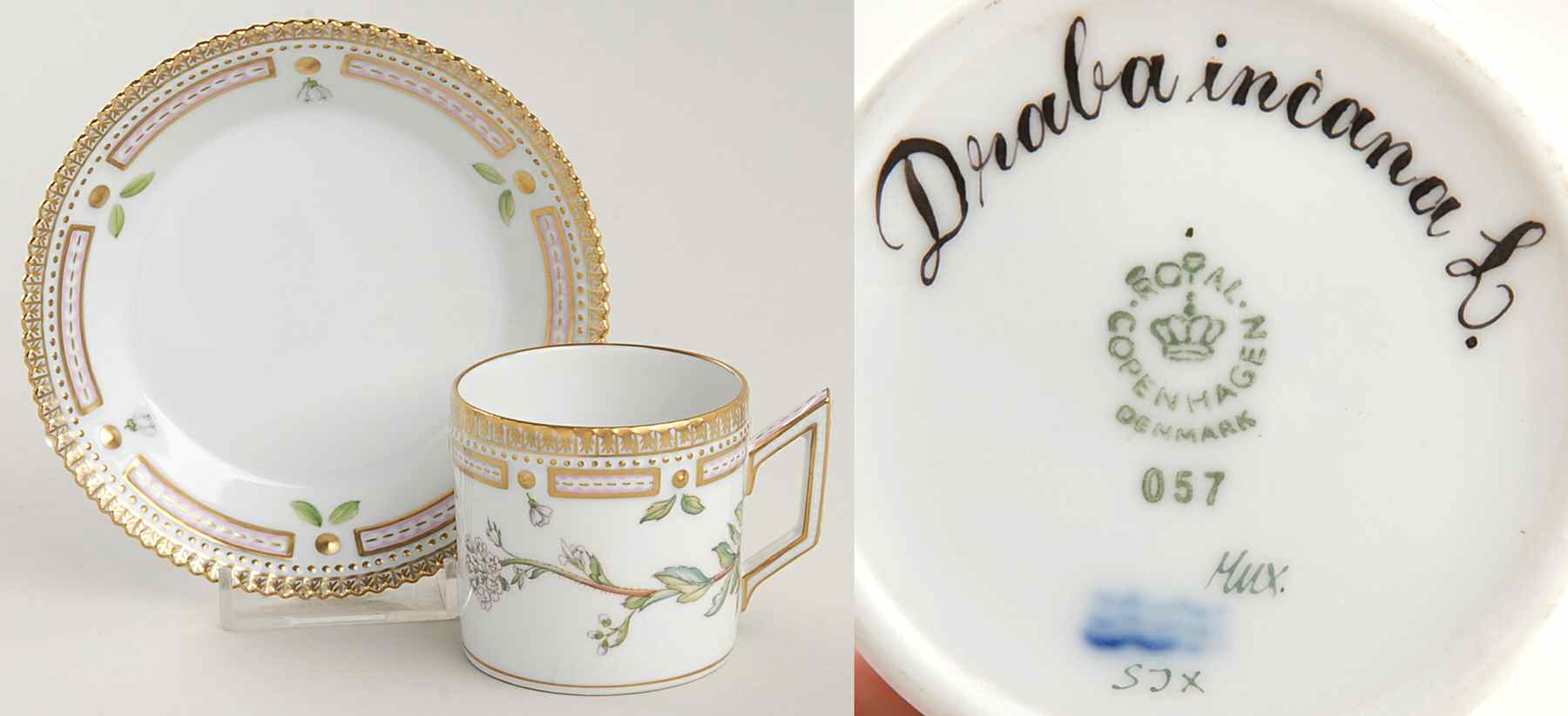 Flora Danica (1961 To Current) Flat Demitasse Cup & Saucer-Draba incana L by Royal Copenhagen-1