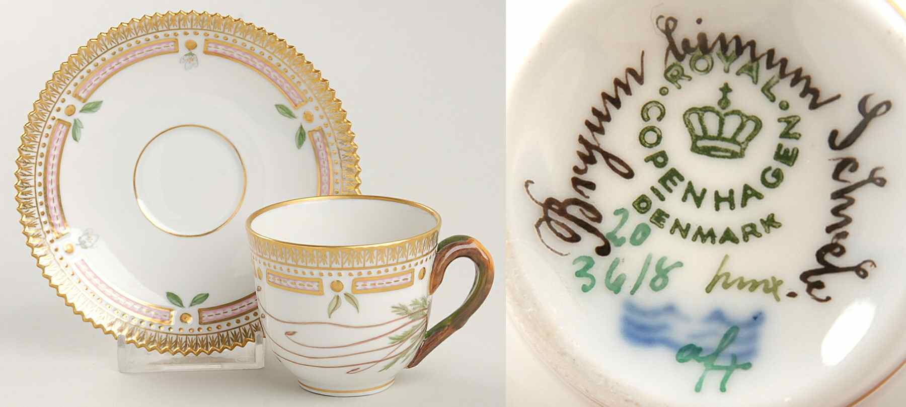 Flora Danica (1961 To Current) Flat Demitasse Cup & Saucer-Bryum bimum Schreb by Royal Copenhagen-1