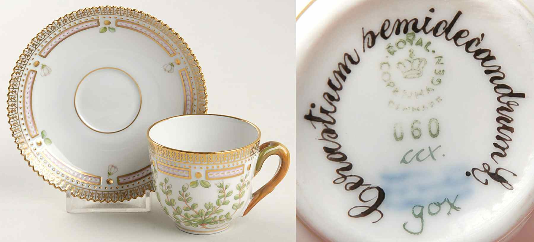 Flora Danica (1961 To Current) Flat Demitasse Cup & Saucer-Cerastium semidecandru by Royal Copenhagen-1