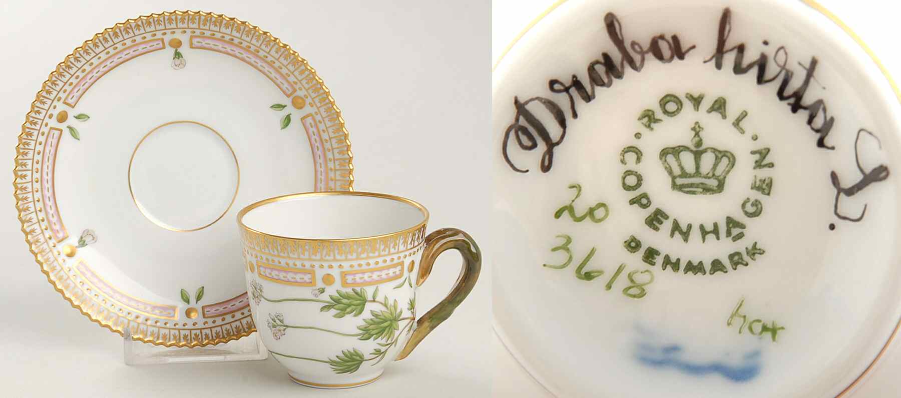 Flora Danica (1961 To Current) Flat Demitasse Cup & Saucer-Draba hirta L by Royal Copenhagen-1
