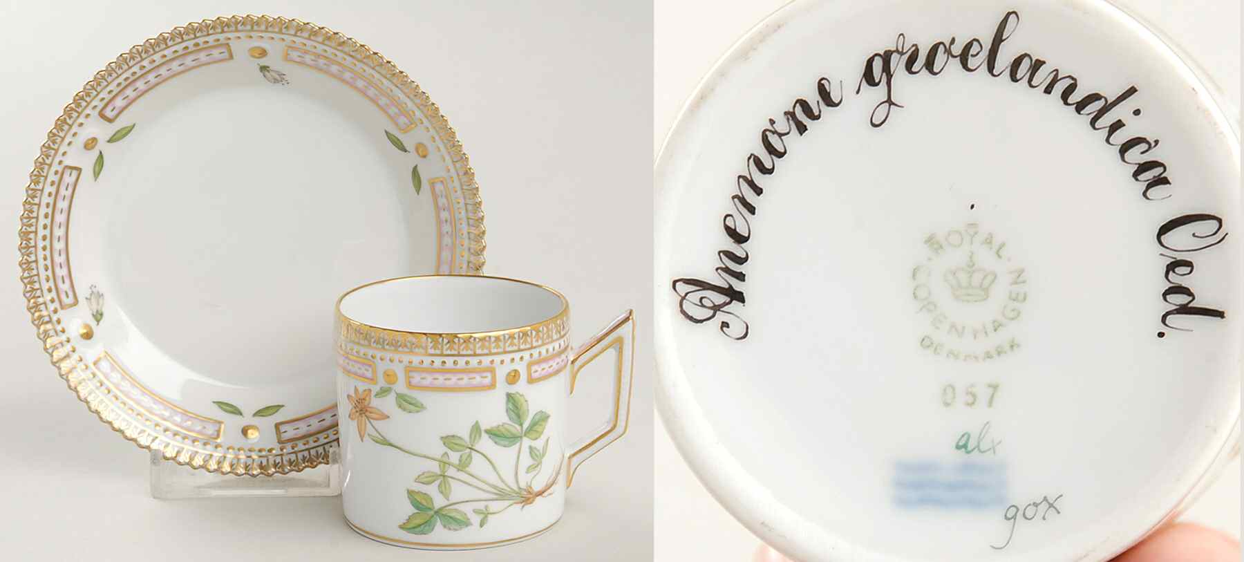 Flora Danica (1961 To Current) Flat Demitasse Cup & Saucer-Anemone groelandica O by Royal Copenhagen-1