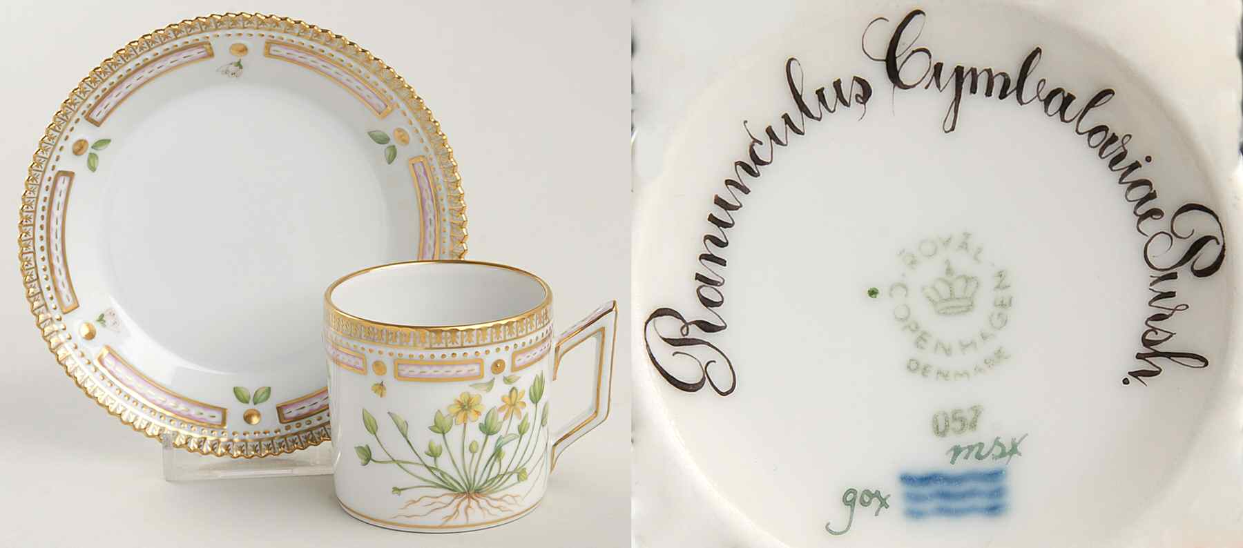 Flora Danica (1961 To Current) Flat Demitasse Cup & Saucer-Ranunculus cymbalariae by Royal Copenhagen-1