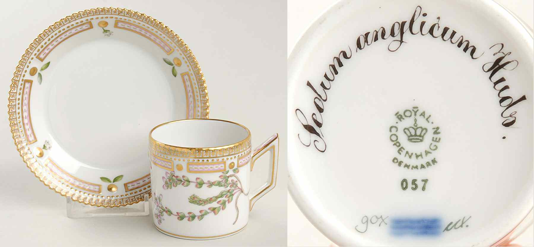 Flora Danica (1961 To Current) Flat Demitasse Cup & Saucer-Sedum anglicum Huds by Royal Copenhagen-1
