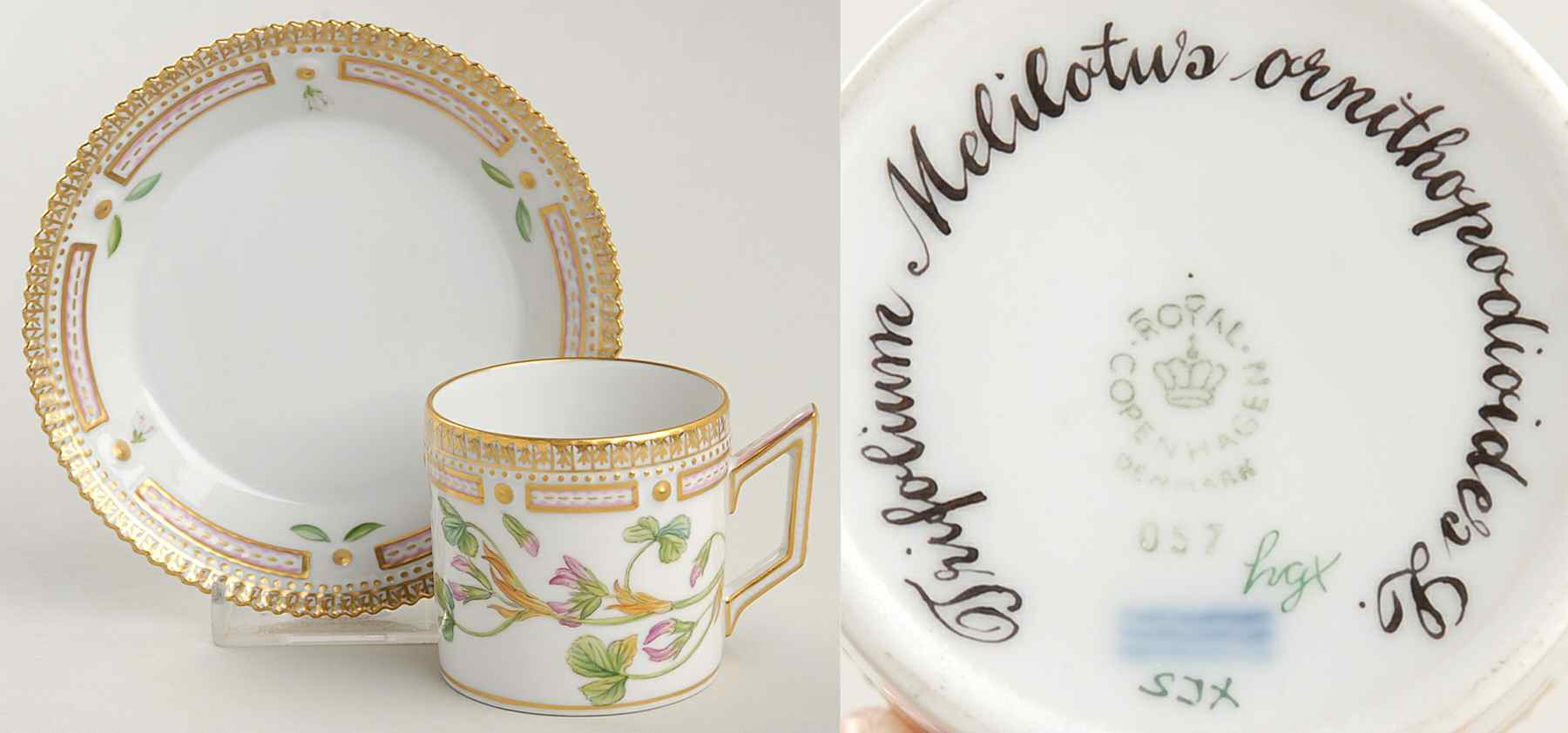 Flora Danica (1961 To Current) Flat Demitasse Cup & Saucer-Trifolium Melilotus or by Royal Copenhagen-1