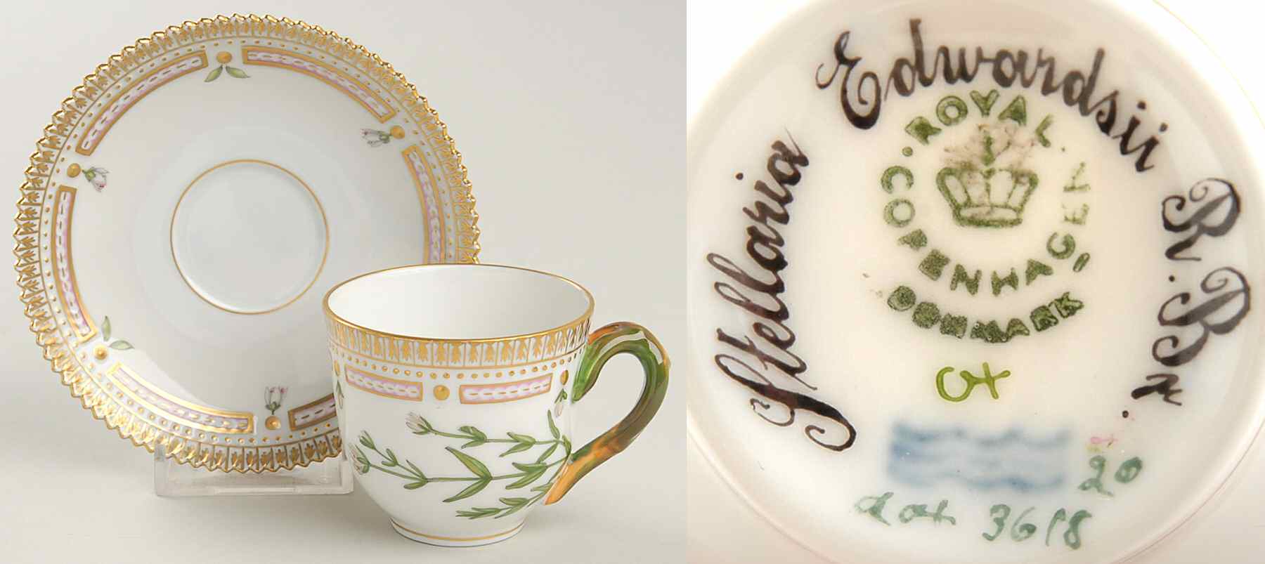 Flora Danica (1961 To Current) Flat Demitasse Cup & Saucer-Stellaria Edwarsi R Br by Royal Copenhagen-1