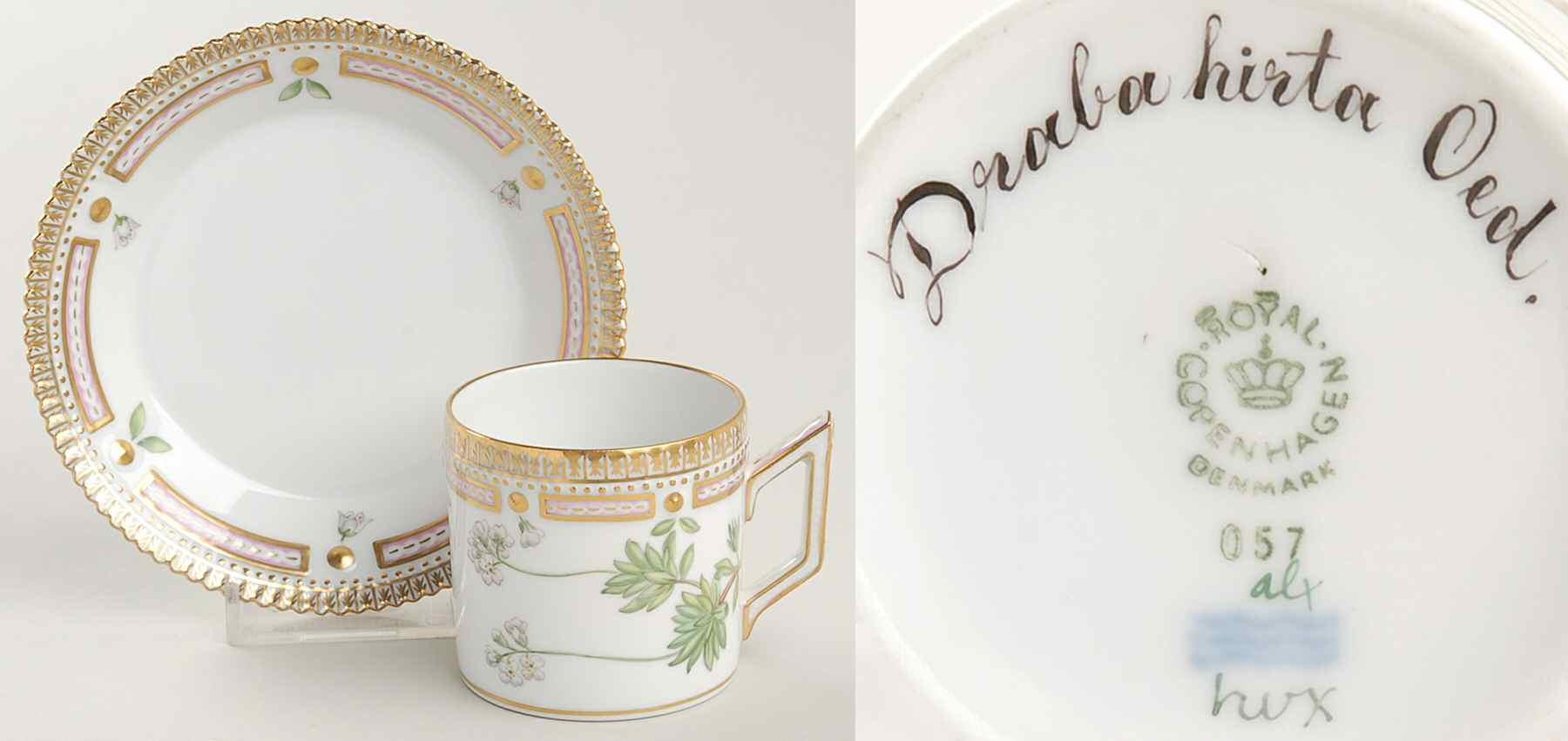 Flora Danica (1961 To Current) Flat Demitasse Cup & Saucer-Draba hirta Oed by Royal Copenhagen-1